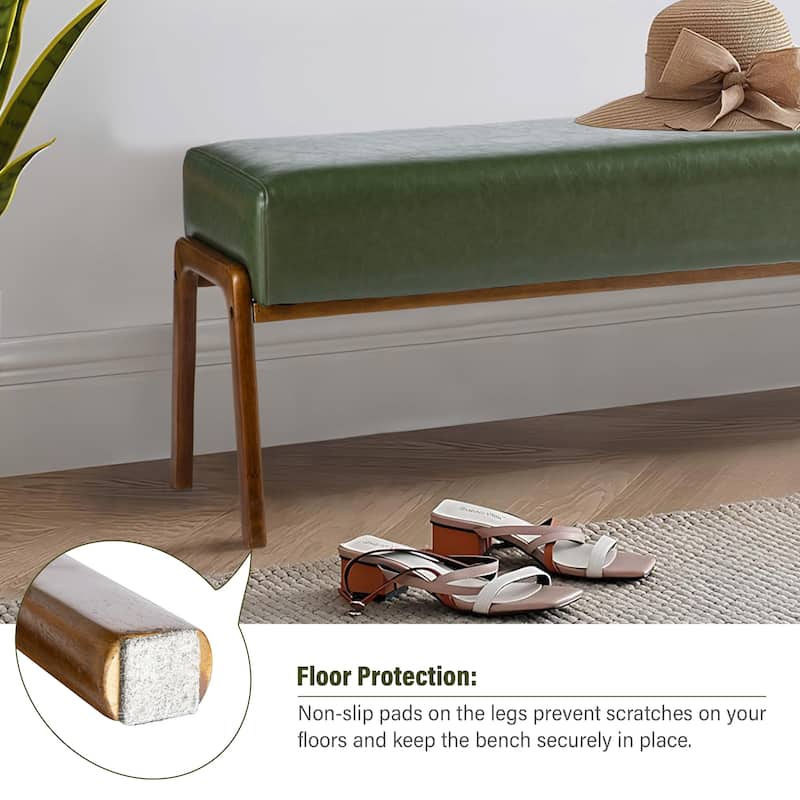 Glitzhome 42.25"W Modern Leatherette Bench with Walnut Rubberwood Legs