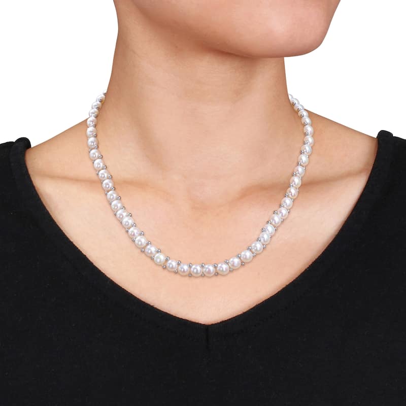 Miadora Freshwater Cultured Pearl Beaded Necklace, Earrings and Bracelet Set in Sterling Silver