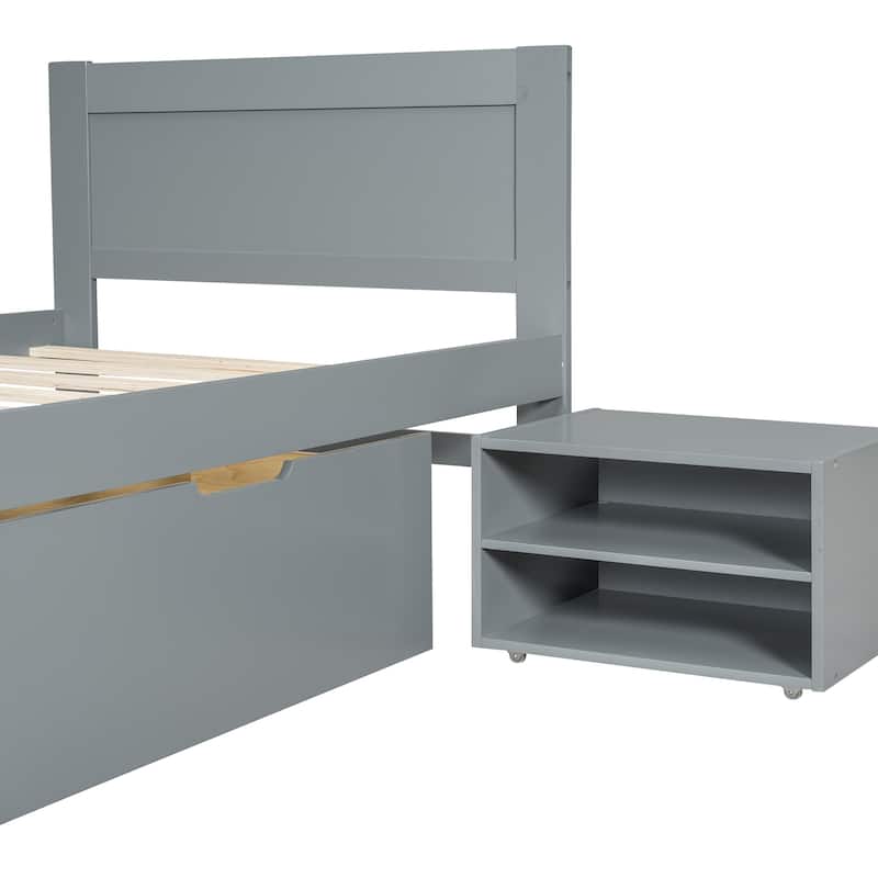 Twin/Full Size Platform Bed,Wooden Storage Bed Frame,Nosie Free