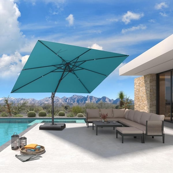 at leisure patio umbrellas PURPLE LEAF 15x9ft Double-Sided Rectangular Outdoor Market Patio Umbrella with Base, Light Grey