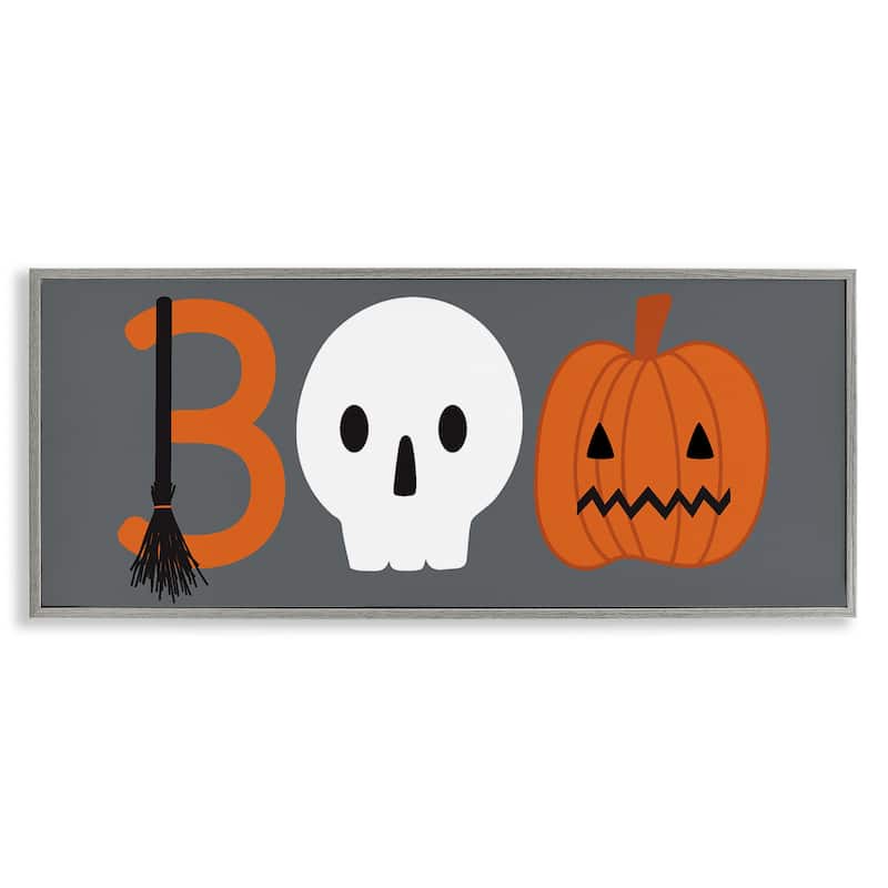 Stupell Boo Halloween Fun Typography Framed Giclee Art Design By Sazerelli Designs - 30 x 13 - Grey