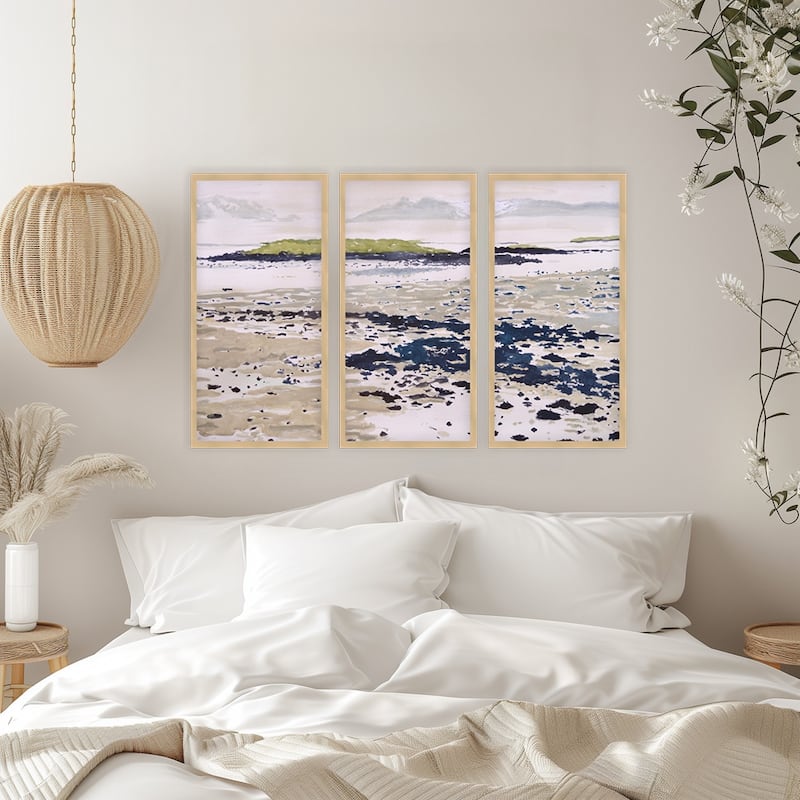 "Ethereal Shores" Set of Three Framed Textured Wall Art - Multi-Color