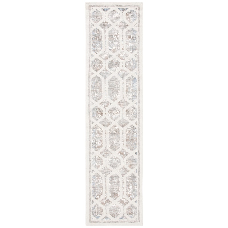 SAFAVIEH, Handmade Artistry Poulia Geometric Wool Rug - 2'3" x 9' Runner - Ivory/Beige