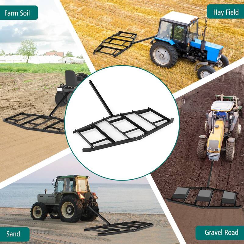 Gymax 84'' Wide Driveway Drag Tow-Behind Leveling Rake w/Reinforced