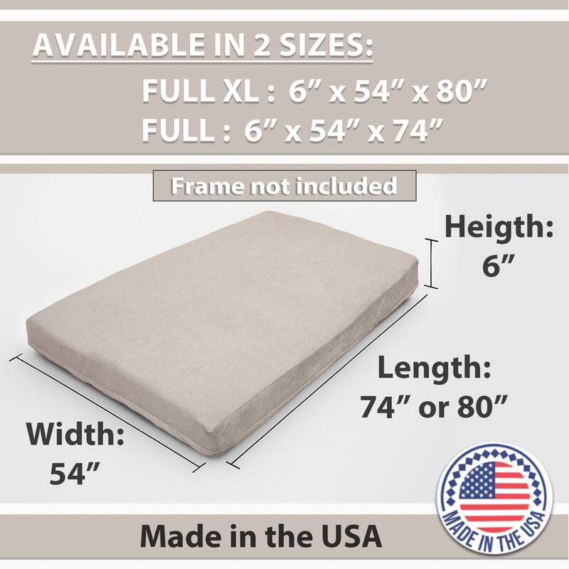 Memory Foam Infused Futon Mattress Full XL - Washable Removable Cover, Thick Foldable Sofa Bed Cushion (Frame NOT Included)