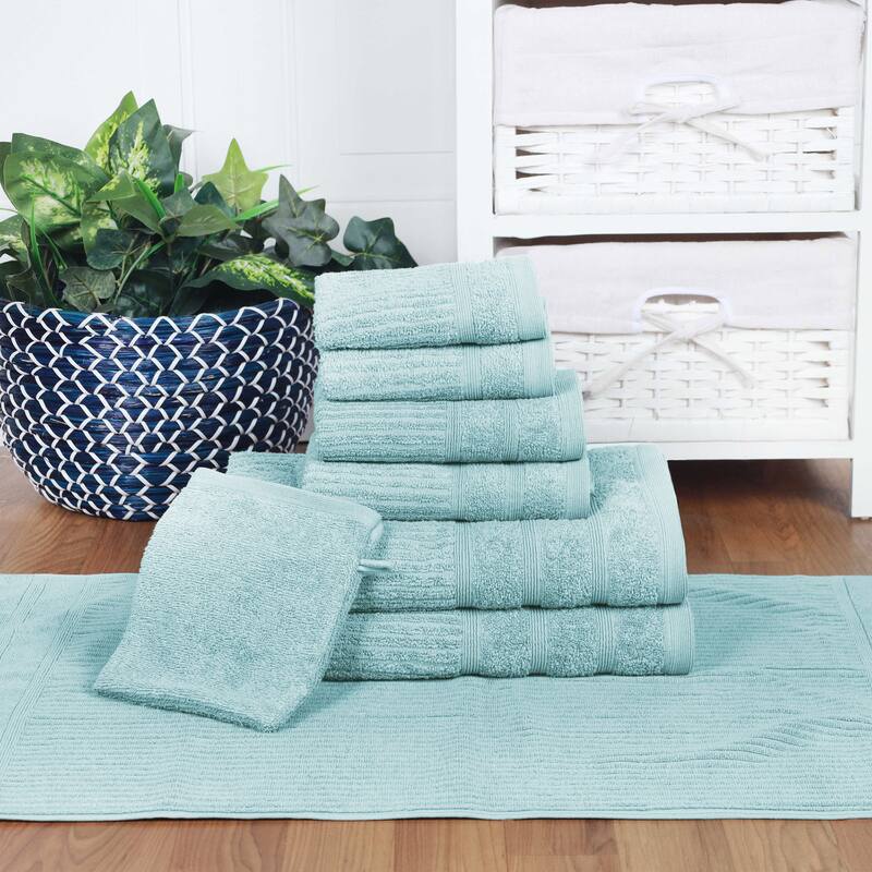 Egyptian Cotton 8 Piece Bath, Hand, and Face Towel Set with Bath Mitt by Superior