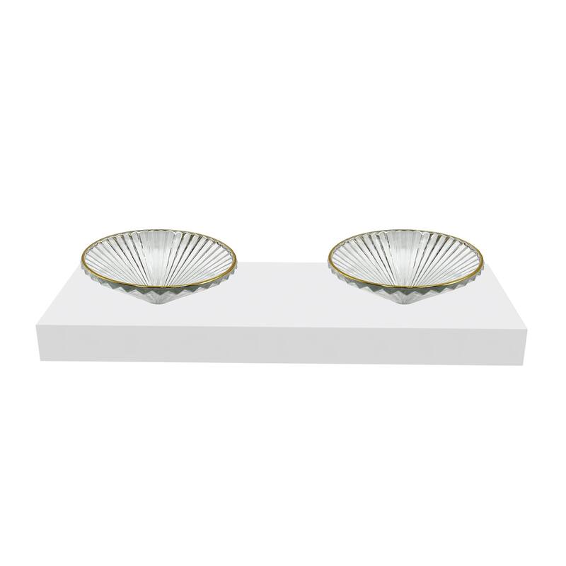 Decorative 20" Round Crystal Vessel Sinks With White Base - 60"Countertop - 20"Clear With Gold Rim