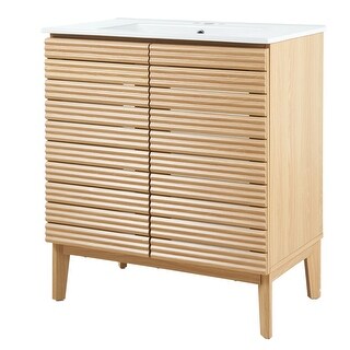 Javer Thin Linear Slat Modern Farmhouse 2-Shelf Bath Vanity Cabinet ...