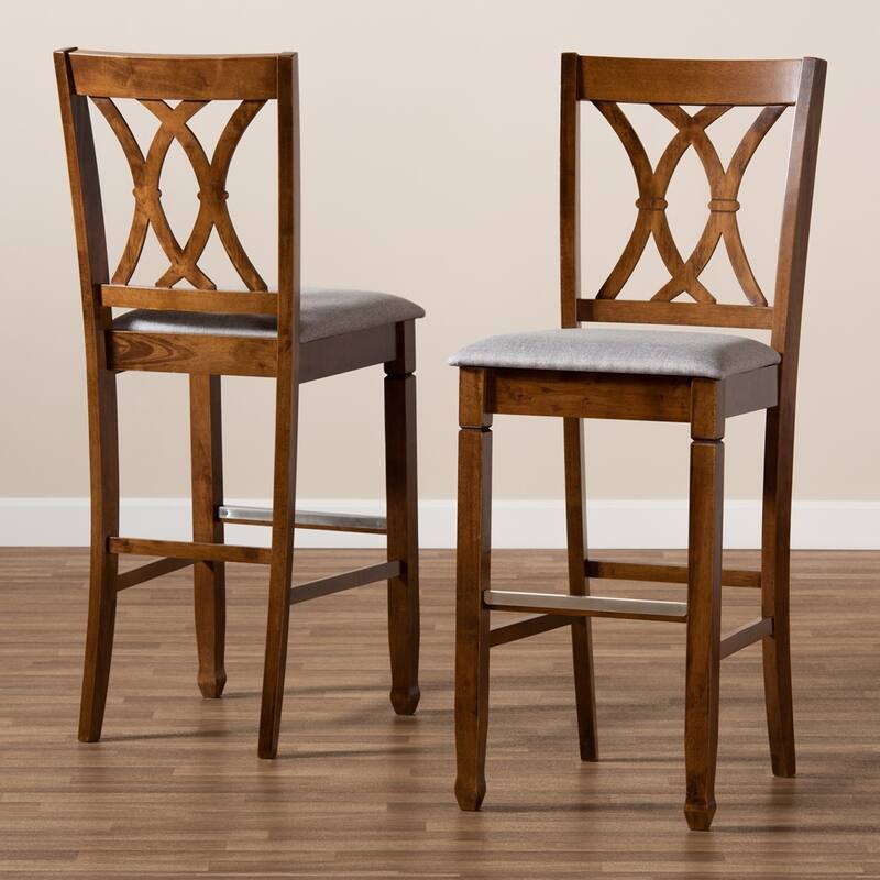 Calista Modern and Contemporary Fabric Upholstered and Brown Finished Wood 2-Piece Bar Stool Set