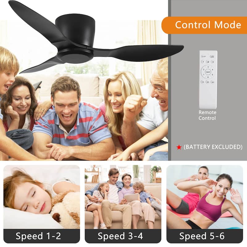Sofucor 40/42/52 Inch Flush Mount Low Profile Ceiling Fans with Lights and Remote,3 ABS Blades,for Bedroom Patio