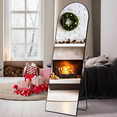 Arched Mirror Full Length, 16"x59" Body Wall Mirrors, Floor Standing,Tall Arch Mirror with Stand Aluminum Alloy Frame