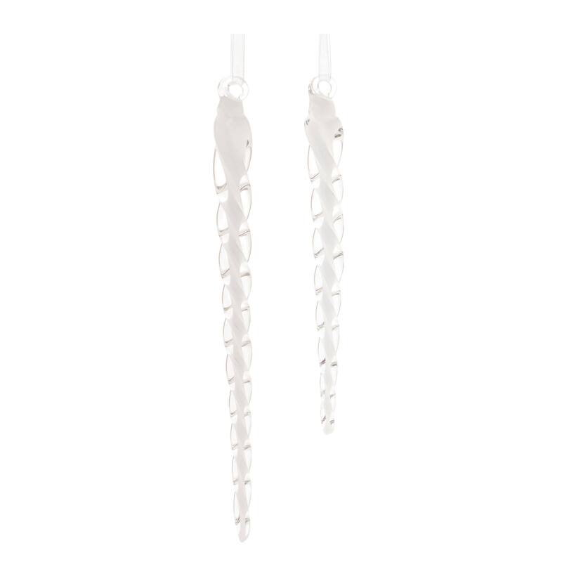 Glass Icicle Ornaments Set of 12 for Christmas Tree Decoration - 0.25" x 0.25" x 6.5"