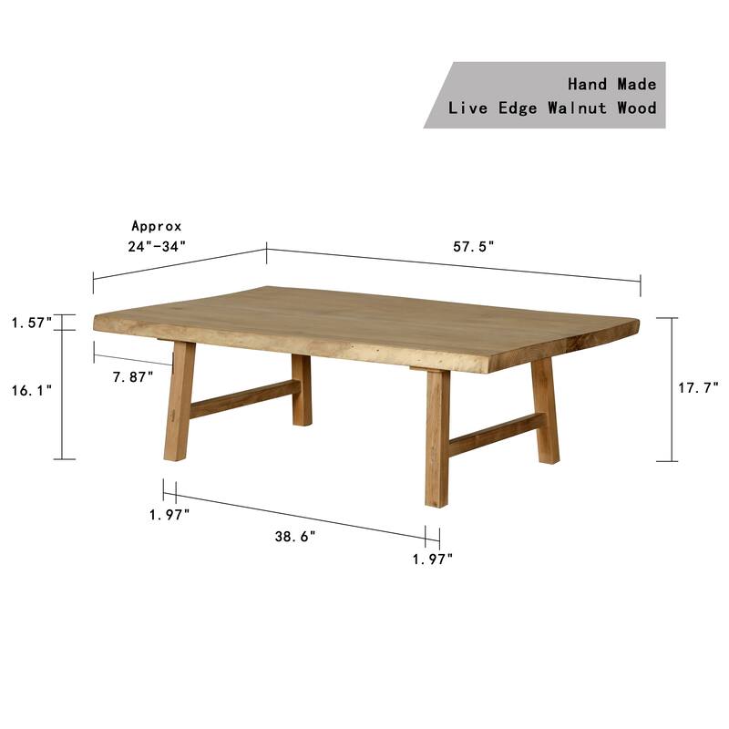 Artissance Live Edge Solid Walnut Natural Wood Coffee Table, 18 Inch ...