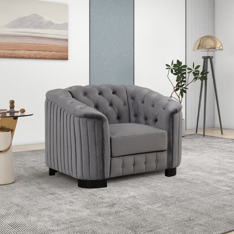 3-Piece Sofa Sets with Rubber Wood Legs,Velvet Upholstered Couches Sets Including Three Seat Sofa,Loveseat and Single Chair