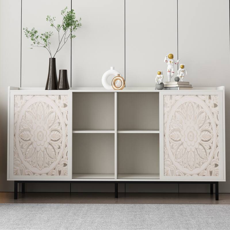 Morden White Curio Buffet Storage Cabinet with Adjustable Shelfs
