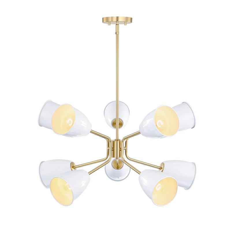 Biba 28.5 in. 10-Light Brushed Gold Modern Chandelier with Ice Mist Metal Shades