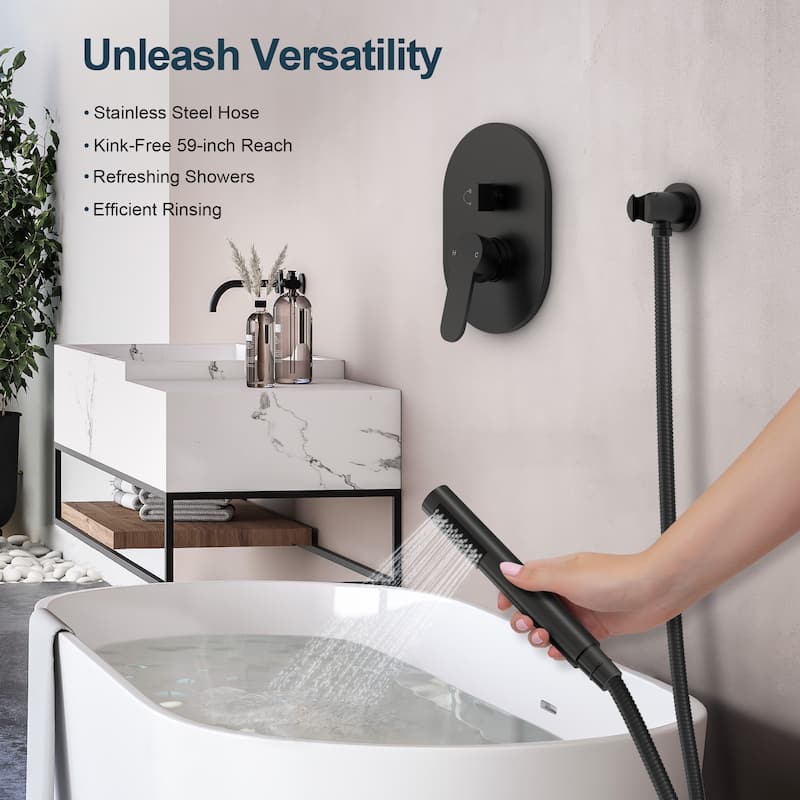 GRANDJOY Dual Shower Kit with Round Rainfall Head and Hand Shower, Lever Control Valve