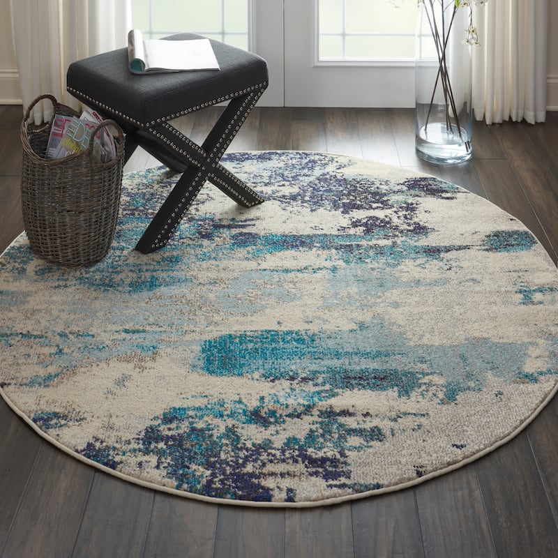 Nourison Modern Abstract Sublime Area Rug - 4' x ROUND - Ivory/Blue