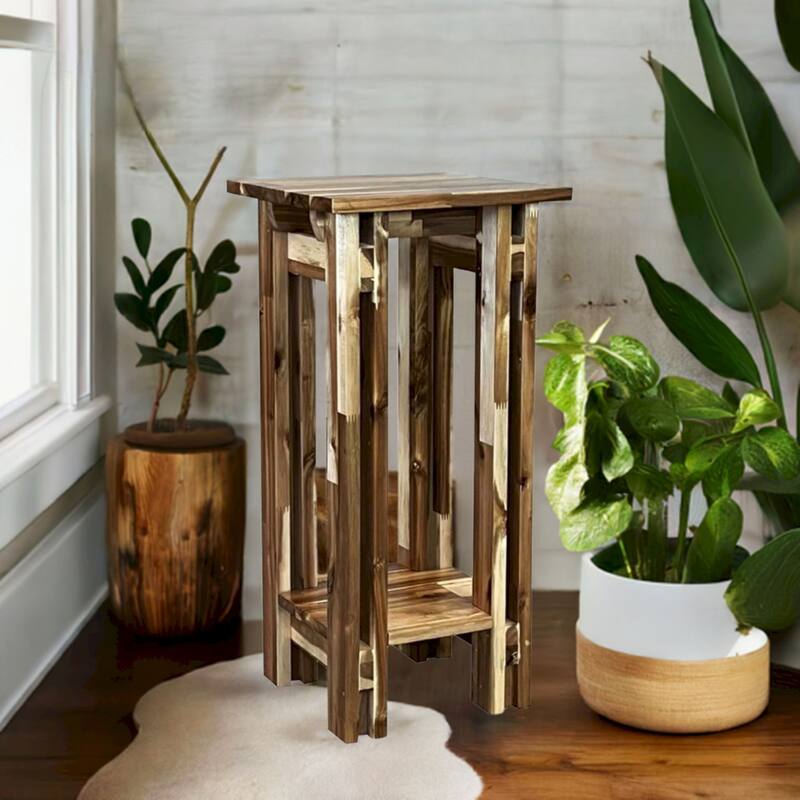 Acacia Wood Architectural Plant Stand with Shelf