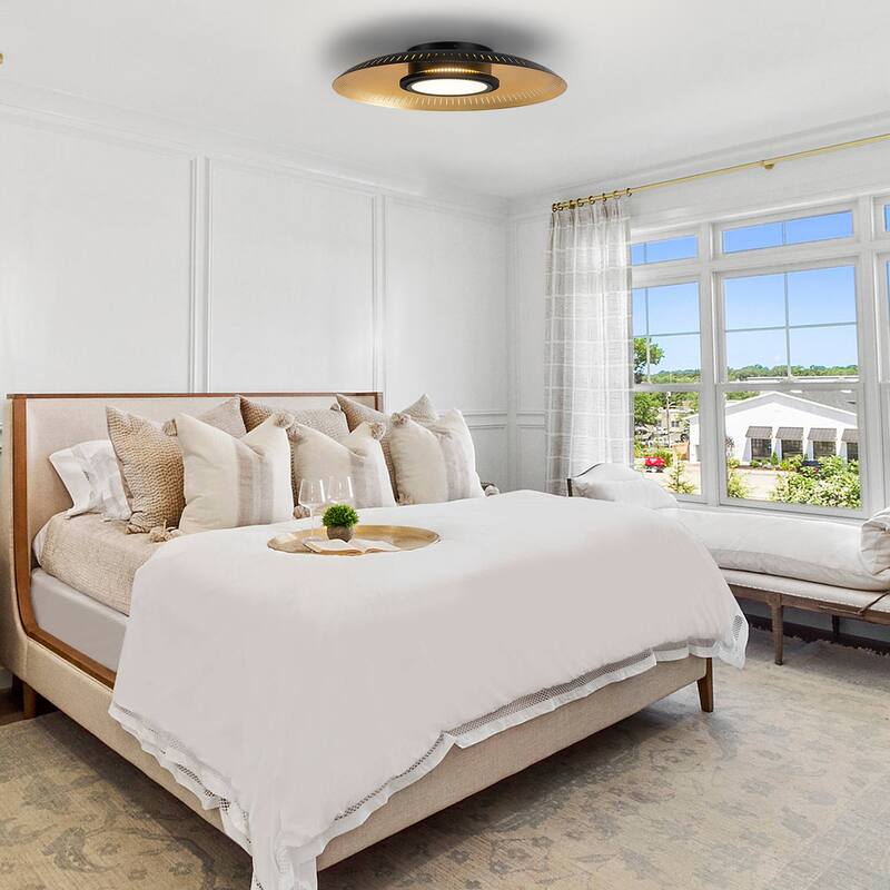 Black Iron LED Flush Mount Ceiling Light with Gold Foil Interior - Dia.22.83-in