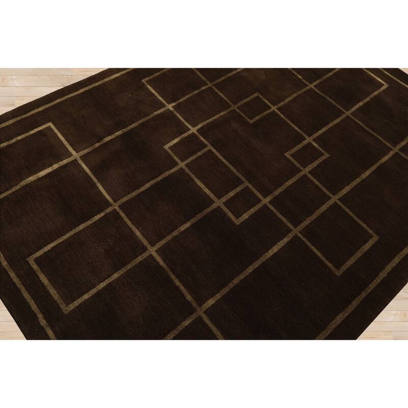 5x6'7'' Tibetano Hand Knotted Wool & Silk Art Deco Brown Rug - 5' x 6' 9''