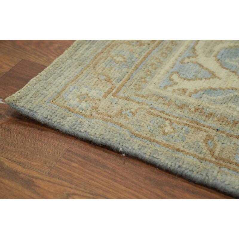 Handmade Gray Oushak Vegetable Dye Area Rug, Floral Geometric Carpet - 12' 1'' X 9' 1''