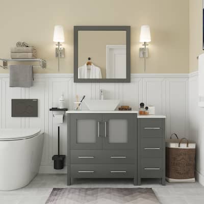 Vanity Art 42" Single Sink Bathroom Vanity Set with Engineered Marble Top and Free Mirror - 42 x 18.5 x 36 Inches