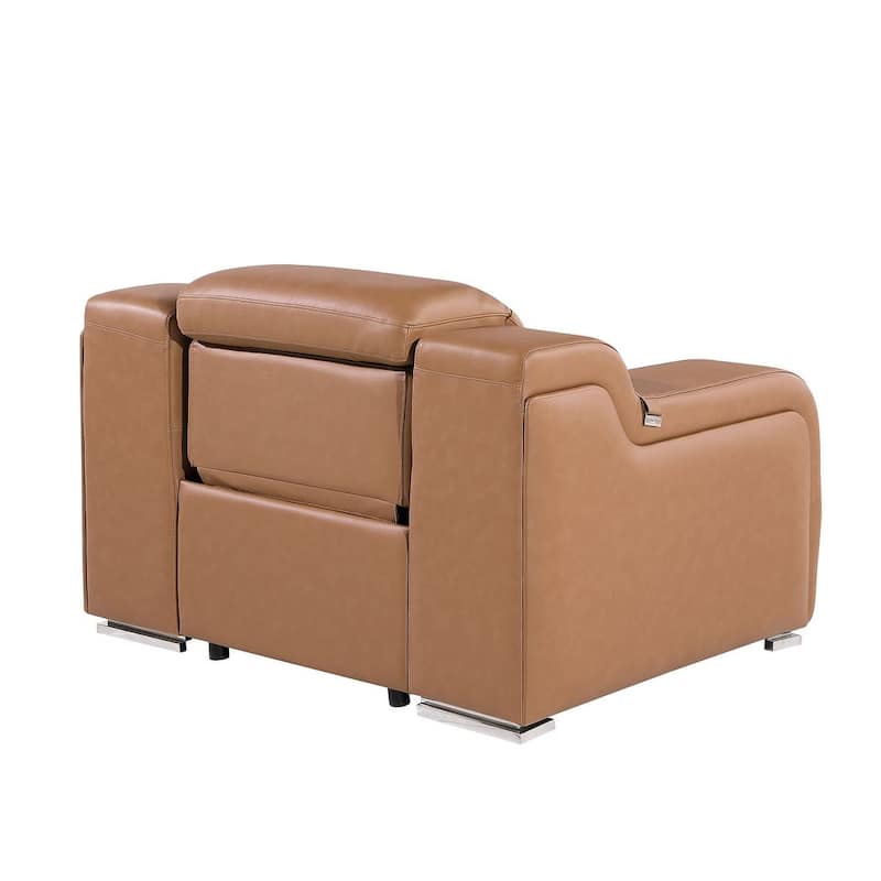 HomeRoots 41" Chestnut Italian Leather Wall Hugger Recliner With USB