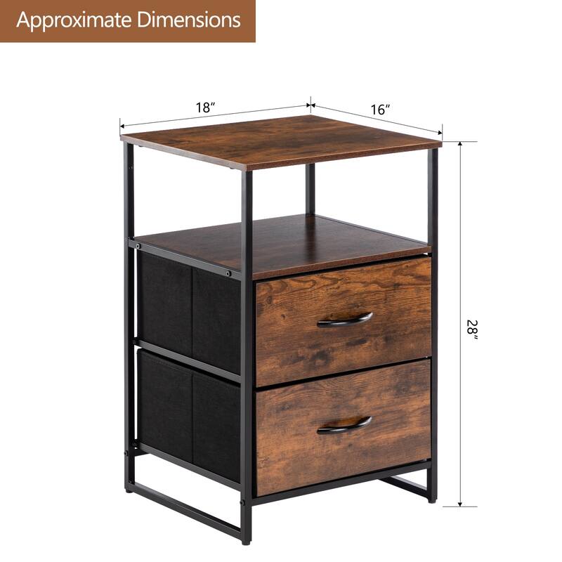 Iron Nightstand Shelf Storage with Fabric Drawer