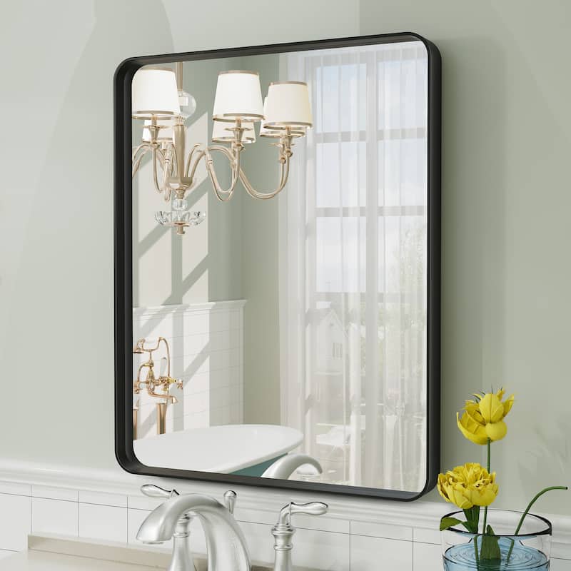 Aluminum Alloy Framed French Cleat Mounted Tempered Glass Wall Vanity Mirror - 20" x 16" - Black