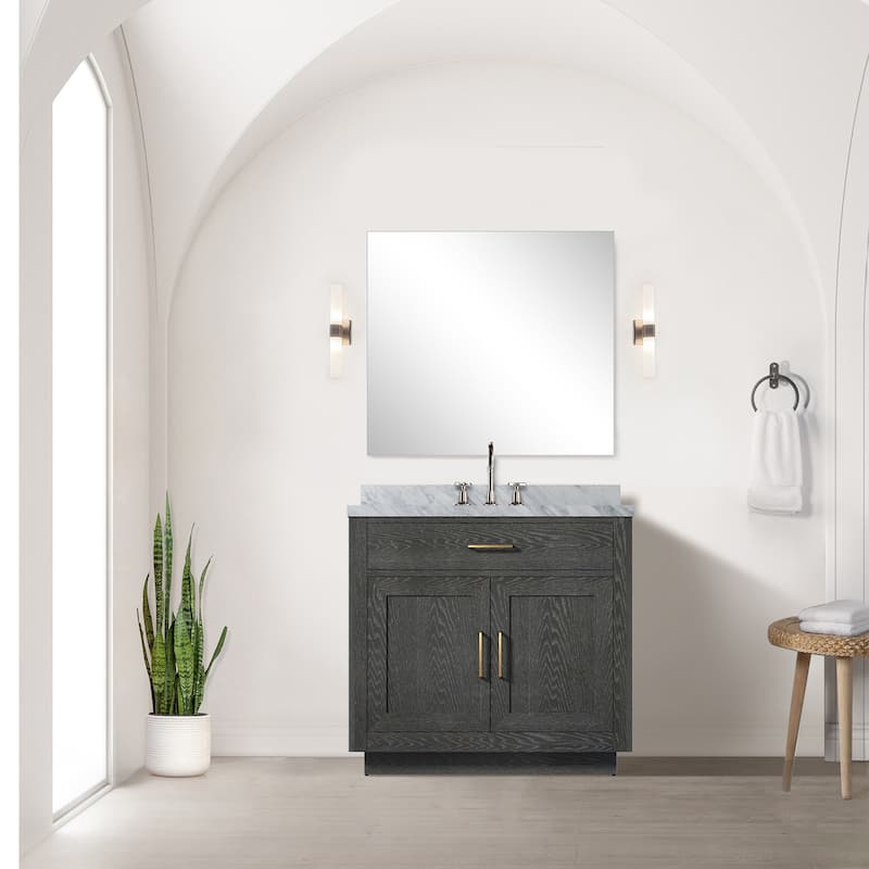 Abbey Bath Vanity with Carrara Marble Top, Sink, Mirror and Faucet