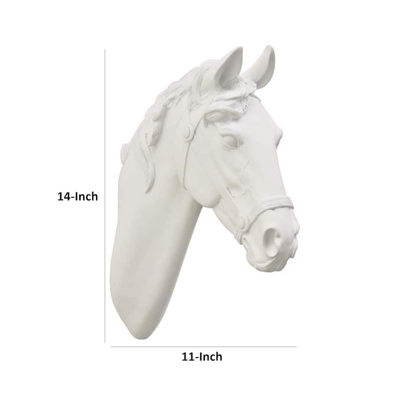 Lilie 14 Inch Horse Head Bust Statuette, Wall Mount Design, Resin, White