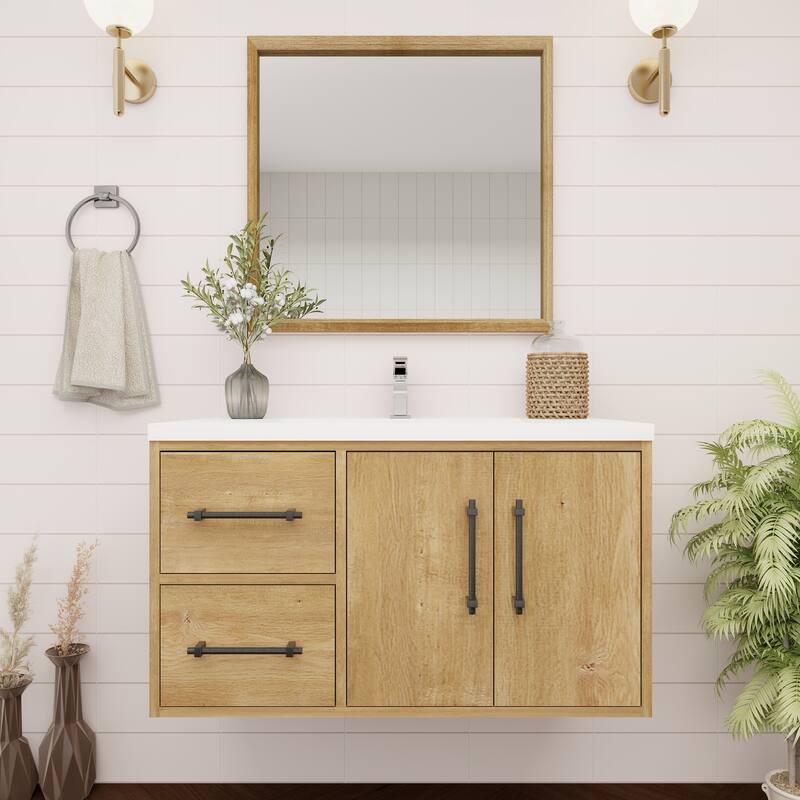 Victoria 36'' Wall-mounted Vanity (L) with Reinforced Acrylic Sink - 35.5 - Oak Finish - Oak