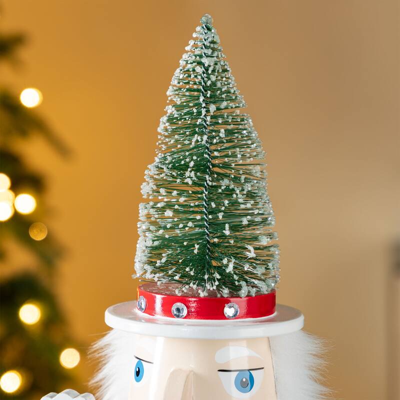 Glitzhome Wooden Christmas Green Brush Tree or Pink Cake Nutcracker