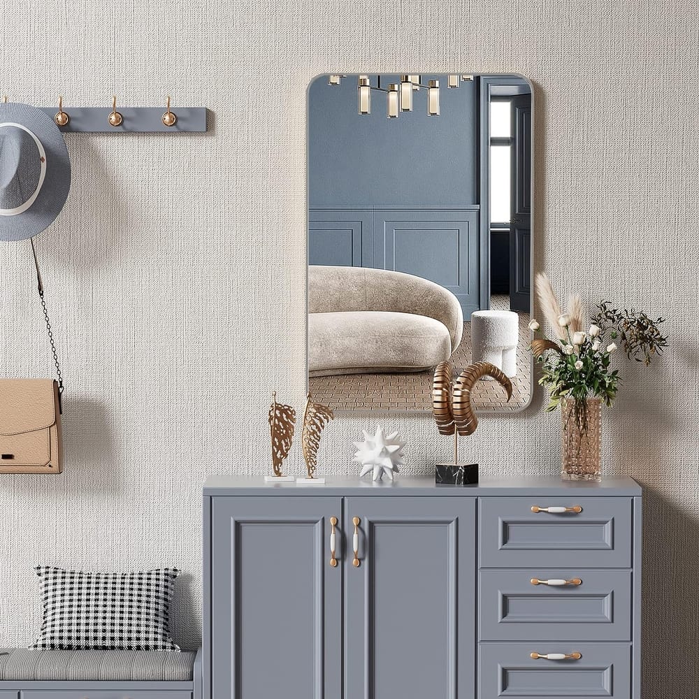 GDFStudio - Montara Contemporary Rectangular Bathroom Vanity Decorative Mirror with Expanded Viewing Area & Metal Frame