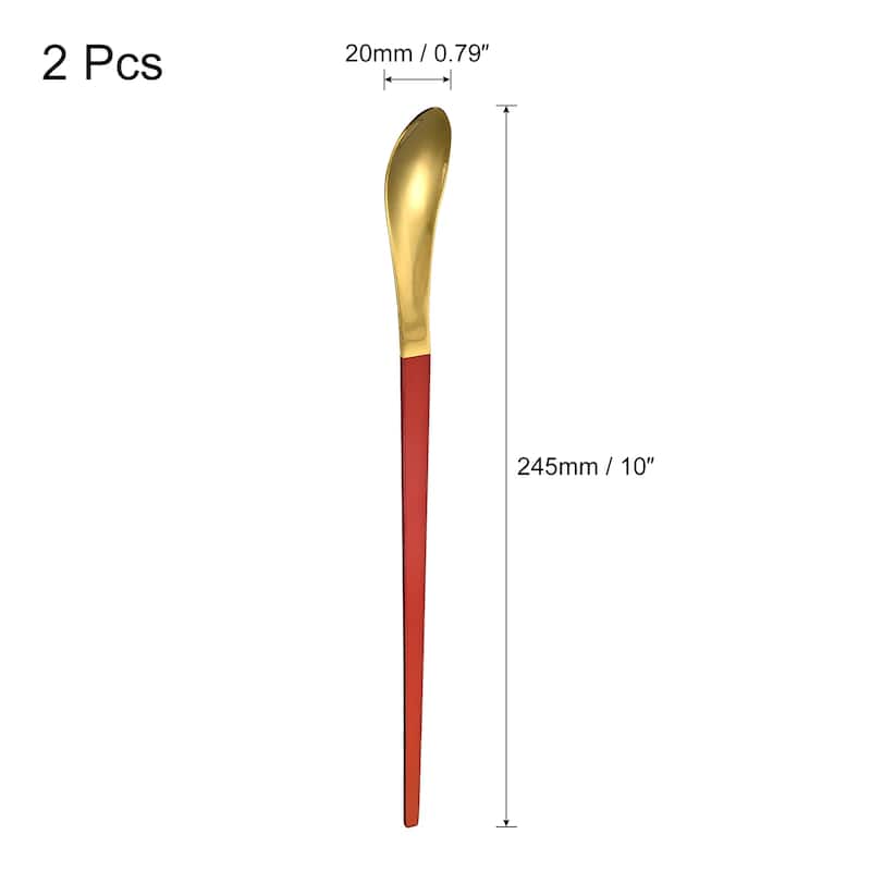 2Pcs 10-Inch Stainless Steel Cocktail Beverage Stirring Spoons - Gold Red
