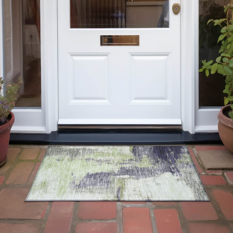 Machine Washable Indoor/ Outdoor Contemporary Abstract Chantille Rug