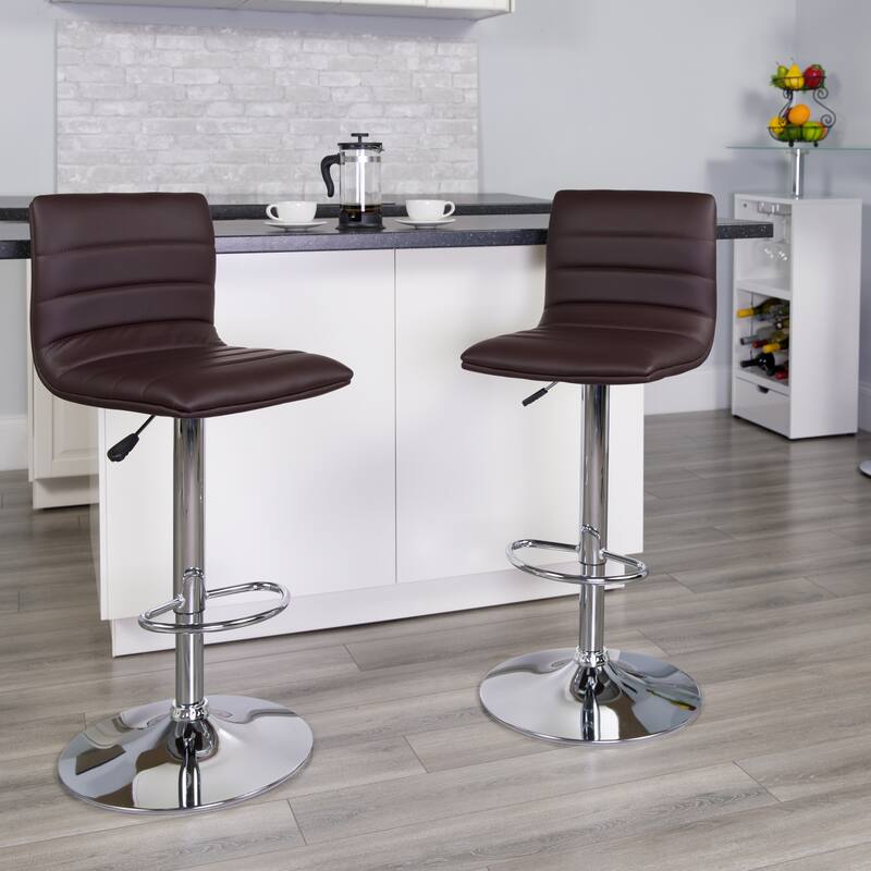 Modern Vinyl Channel Tufted Adjustable Height Barstool (Set of 2) - 16"W x 19"D x 35" - 44"H - 16"W x 19"D x 35" - 44"H - Brown