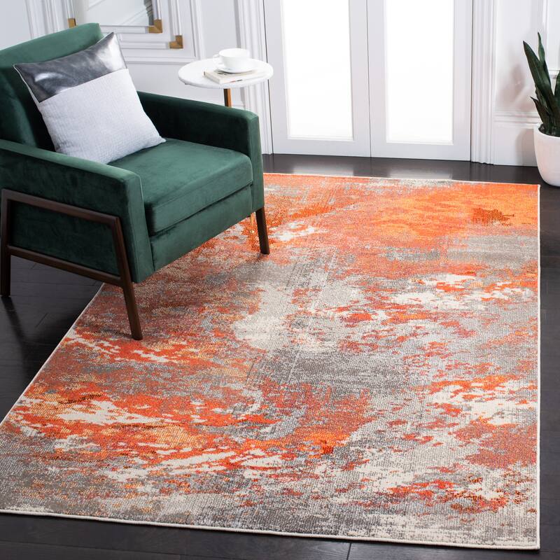 SAFAVIEH Madison Memnuna Modern Abstract Rug - 6'7" Square - Grey/Orange - Square