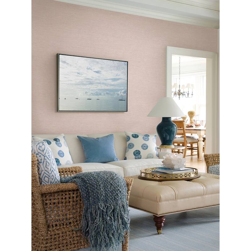 A-Street Prints Tiverton Blush Faux Grasscloth Wallpaper