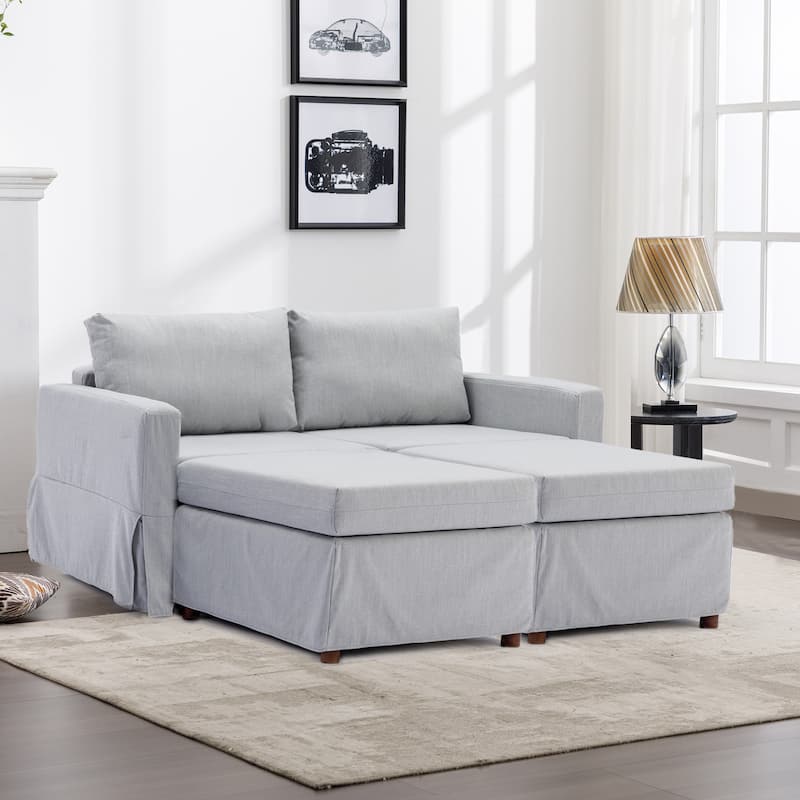 2 Seater Sectional Sofa Modular Linen Couch with Seat Cushions and