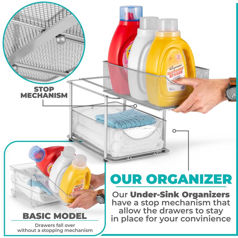 Sorbus 2 Tier Under Sink Bathroom Organizers and Storage (2 Pack) - 14" L x 9.3" W x 12.25" H