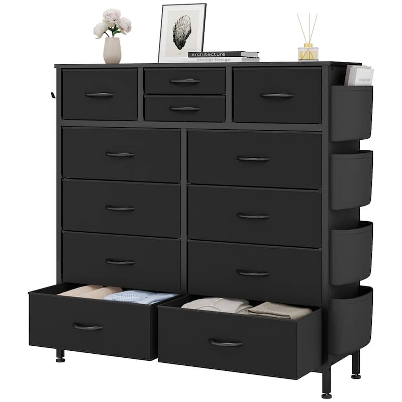 12 Drawer Dresser Fabric Tall Dressers for Bedroom Chest of Drawers - Black PU - 12-drawer