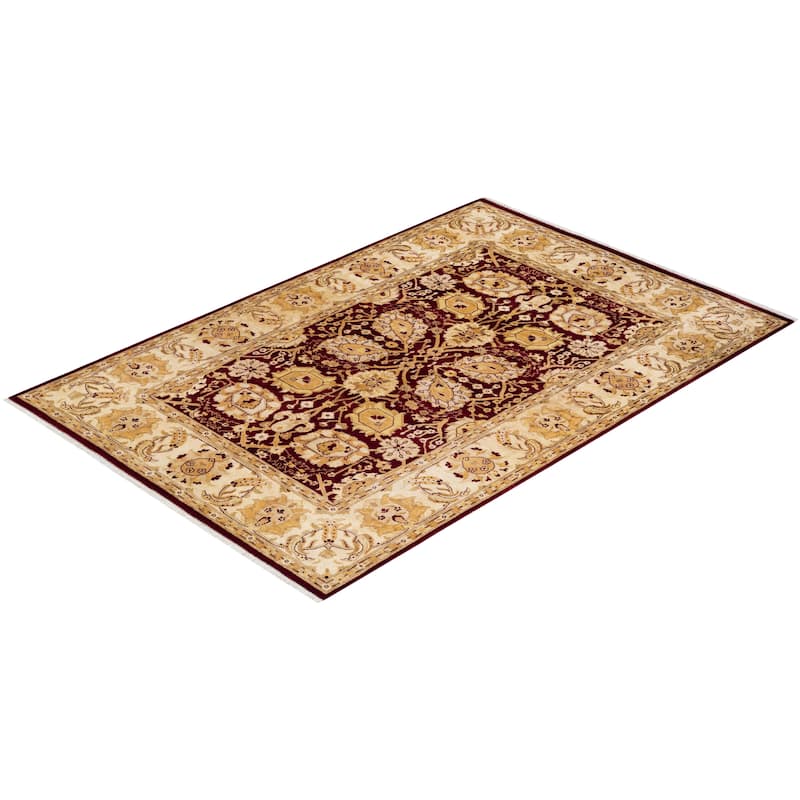 Overton Hand Knotted Wool Contemporary Oriental Red Area Rug - 5' x 8'