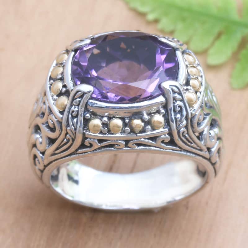 Novica Handmade Majestic Touch Gold Accented Amethyst Cocktail Ring - Purple