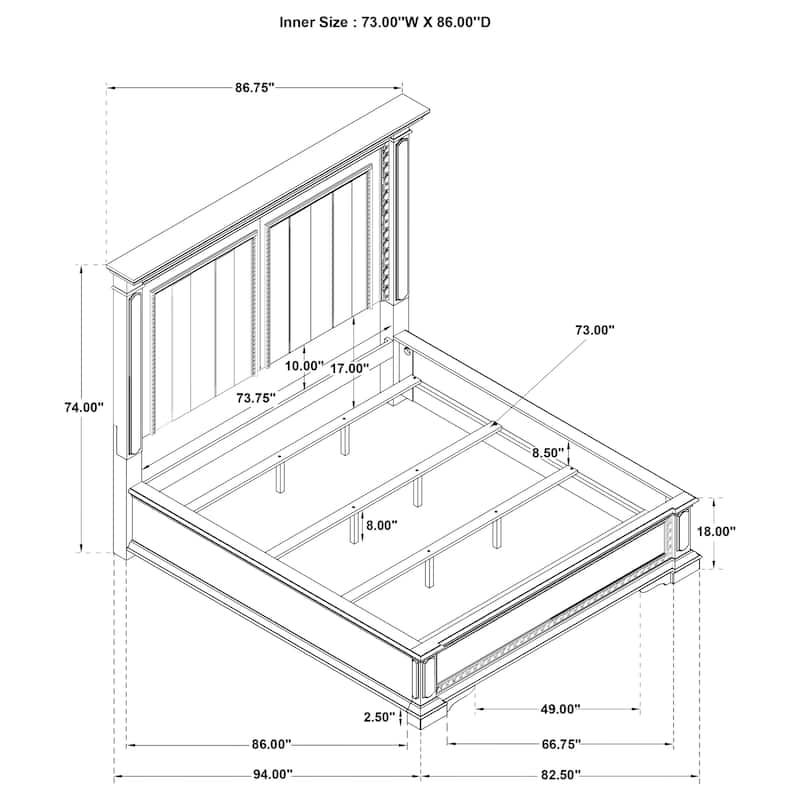 McKinney LED Light Panel Bed Vintage White