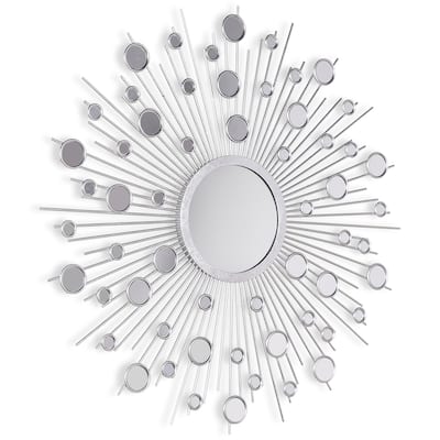"Milkyway I" Bling Round Wall Mirror with Silver Metal Frame, Decorative Mirror - 36 x 36