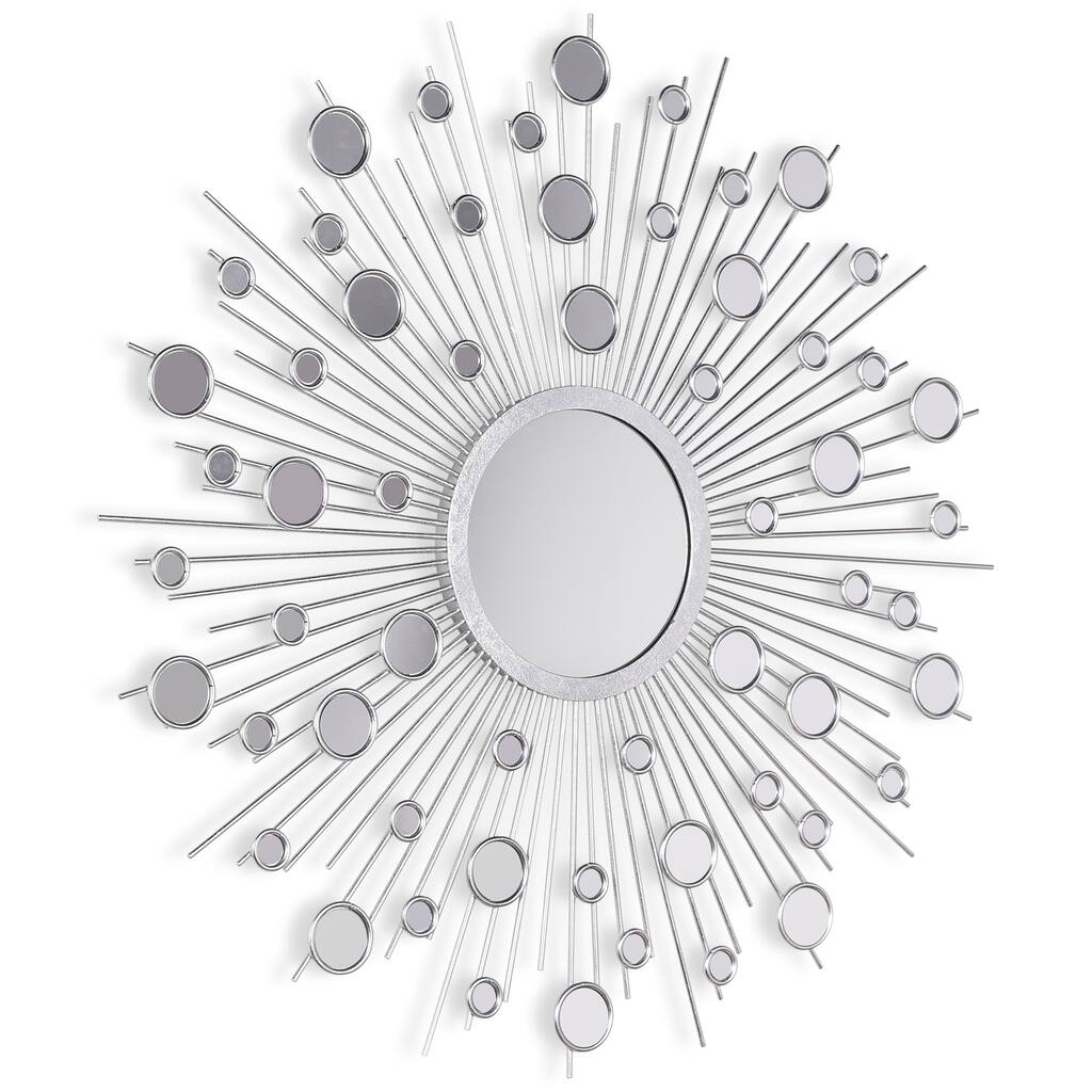"Milkyway I" Bling Round Wall Mirror with Silver Metal Frame, Decorative Mirror - 36 x 36