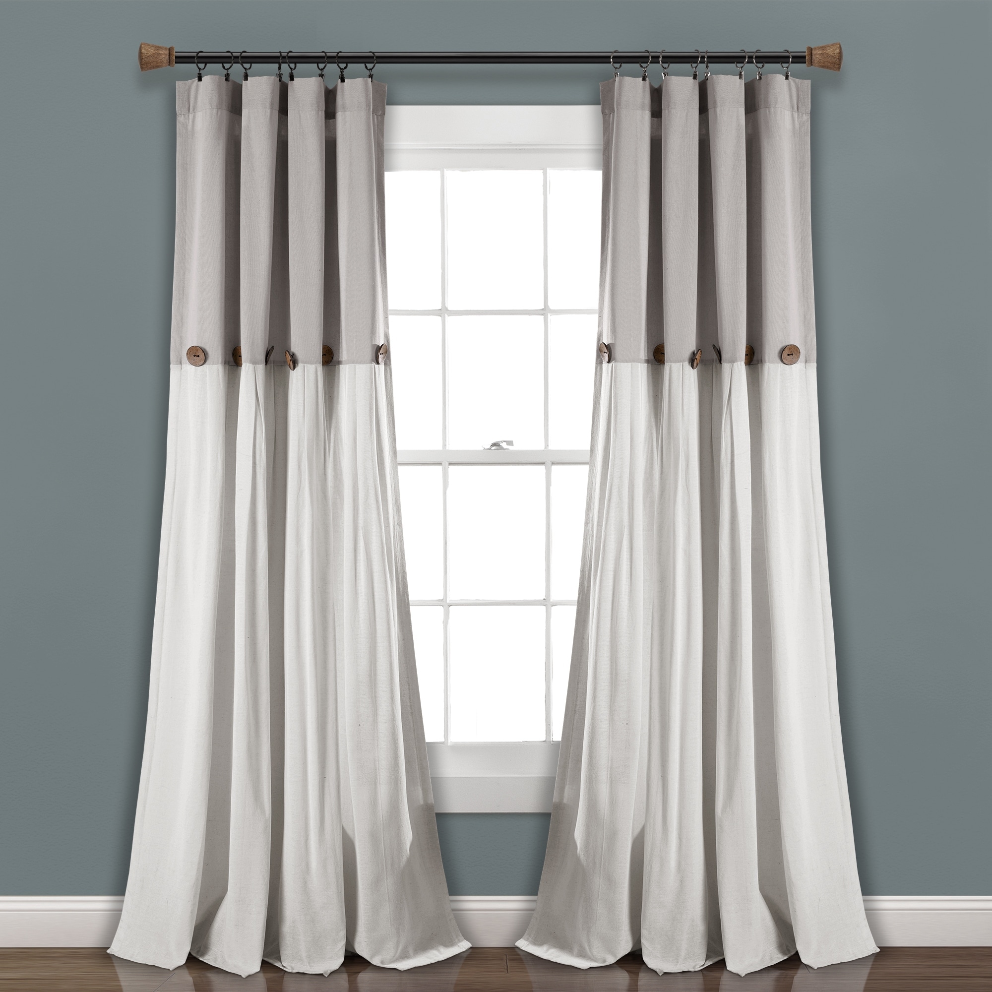 Lush Decor Linen Button New Window Curtain Single Panel - 108" x 40"