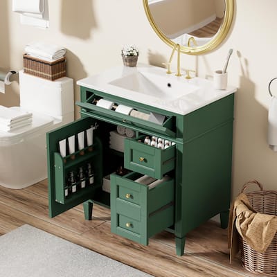 Bathroom Vanity with Single Sink, Bathroom Storage Cabinet with 1 Door and 1 Tip-Out Drawer, Bathroom Vanities with 2 Drawers
